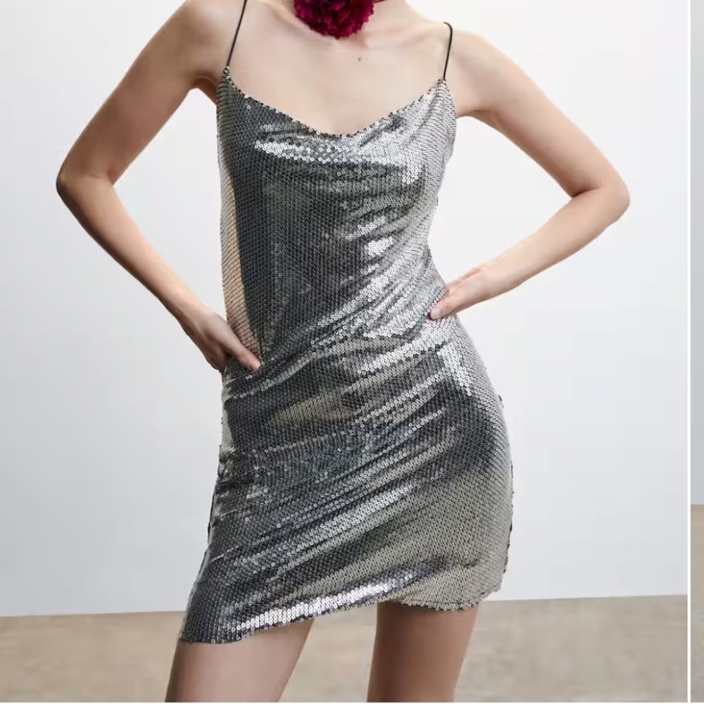 Mango Sequin wrap dress Silver Size 8